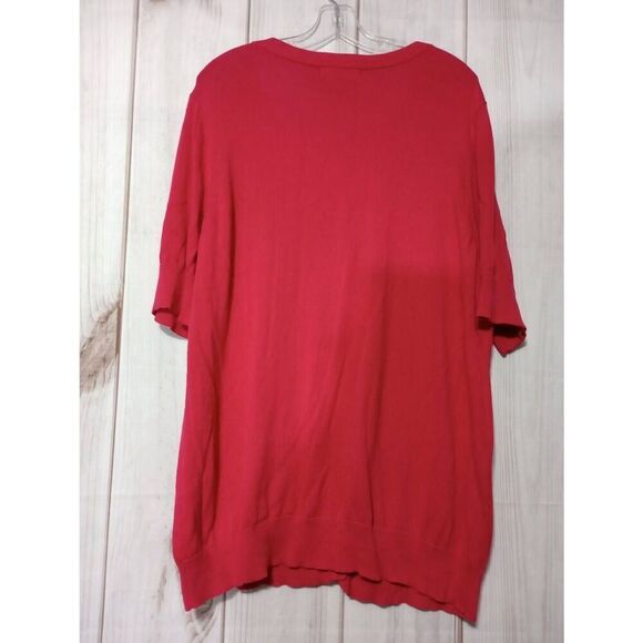 Woman Within Sweater Ladies 1x Pink Cardigan Short Sleeve Barbie - Picture 2 of 6